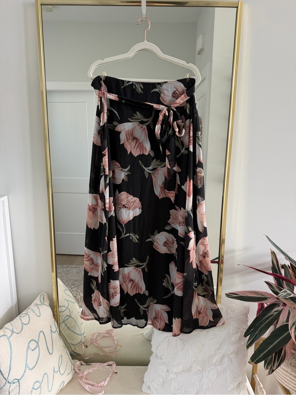 Black Maxi Skirt with Blush Floral Print